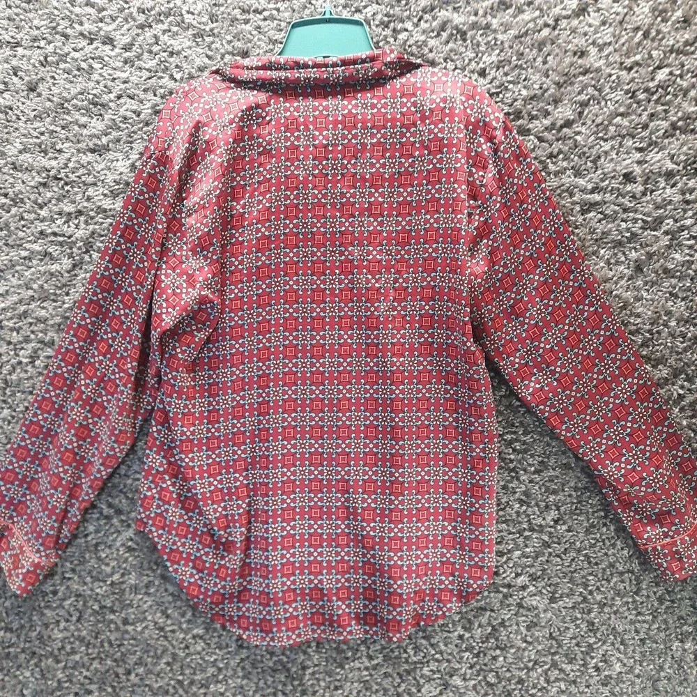 Victoria Secret Sleep Shirt Women Medium Red‎ Busy Batik Satin Sleepwear Bedtime